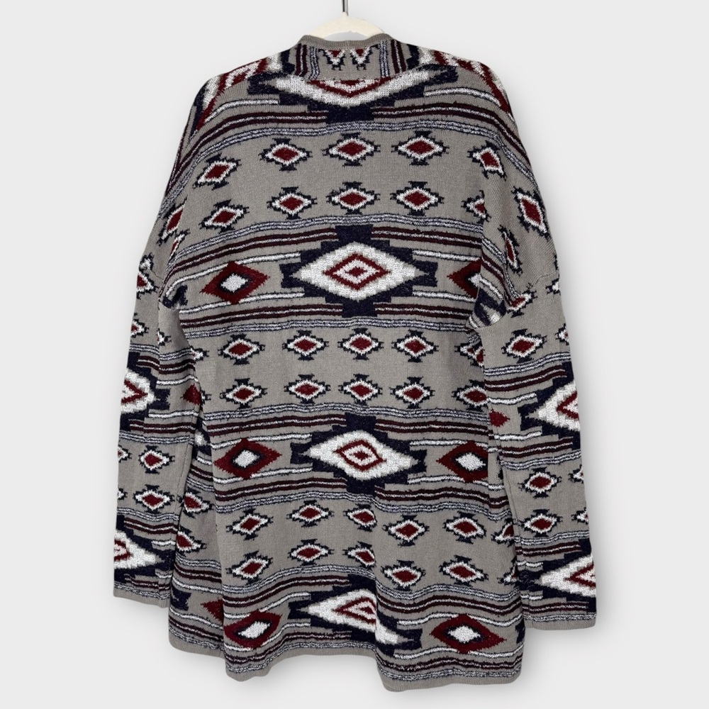 Natural Reflections Gray Wool Blend Aztec Southwest Long  Cardigan Sweater 1X - Picture 3 of 8